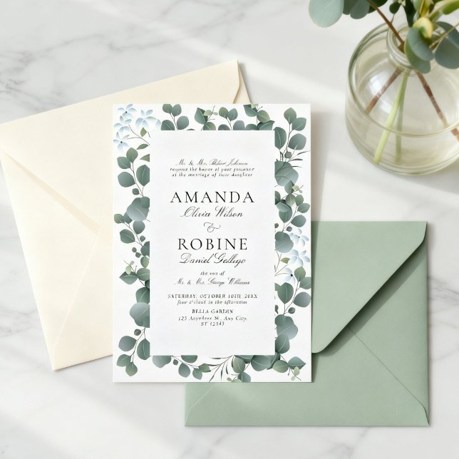 Invitación de boda de eucalipto clásica (Subido por el creador)