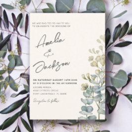 Invitación de boda de eucalipto de acuarela rústic