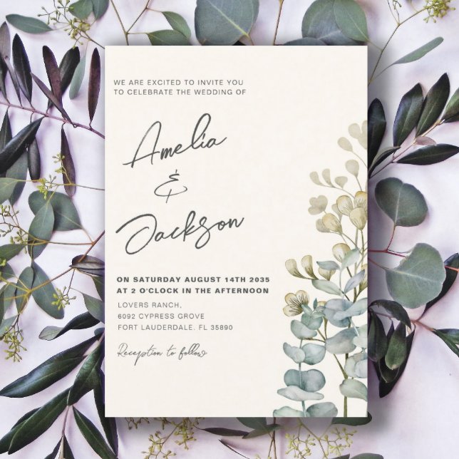 Invitación de boda de eucalipto de acuarela rústic (Subido por el creador)