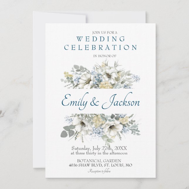 Invitación de boda de eucalipto de vegetación flor (Anverso)