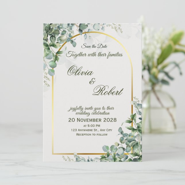 Invitación de Boda de Eucalipto Elegante (Anverso de pie)