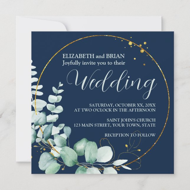 Invitación de boda de eucalipto elegante (Anverso)