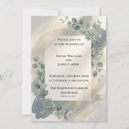 Invitación de boda de eucalipto gris azul