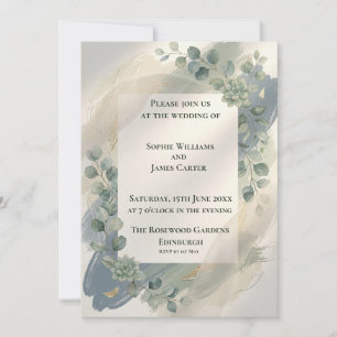 Invitación de boda de eucalipto gris azul