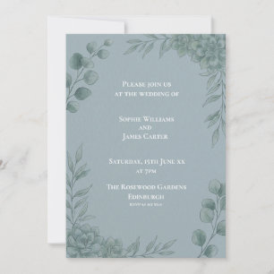 Invitación de boda de eucalipto gris azul