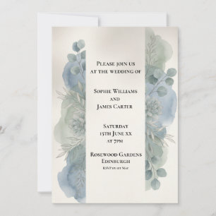 Invitación de boda de eucalipto gris azul