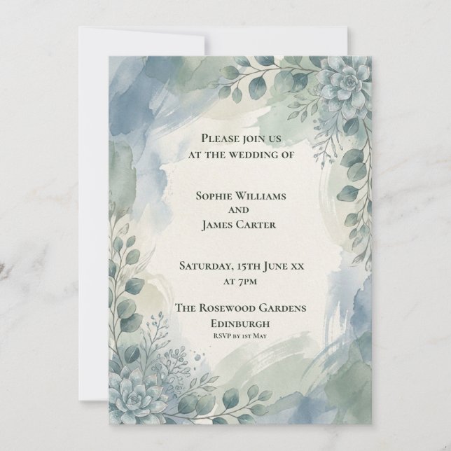 Invitación de Boda de Eucalipto Gris Azul (Anverso)