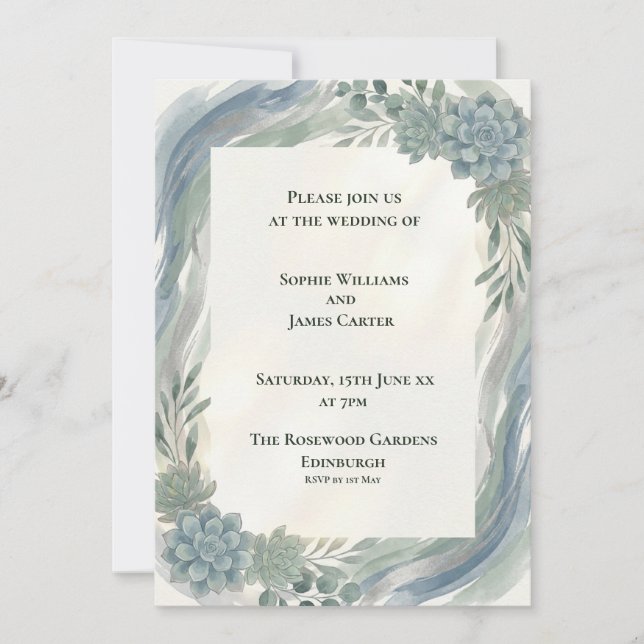 Invitación de Boda de Eucalipto Gris Azul (Anverso)