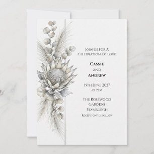 Invitación de boda de eucalipto protea monocroma