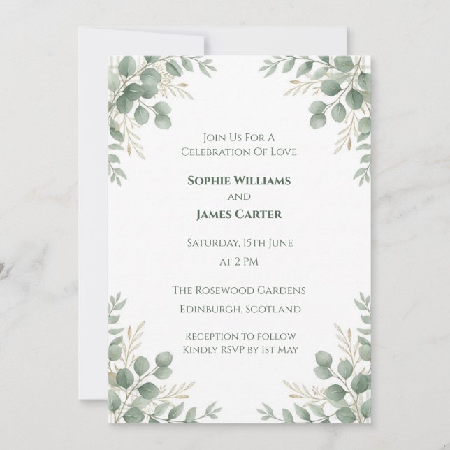 Invitación de boda de eucalipto salvia (Anverso)