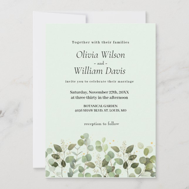 Invitación de boda de eucalipto verde (Anverso)