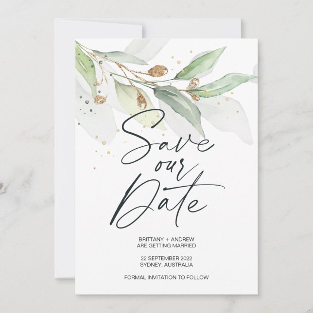 Invitación de boda de eucalipto verde (Anverso)