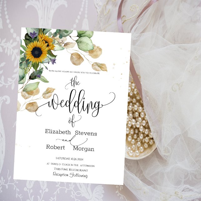 Invitación de boda de eucalipto verde girasoles (Subido por el creador)