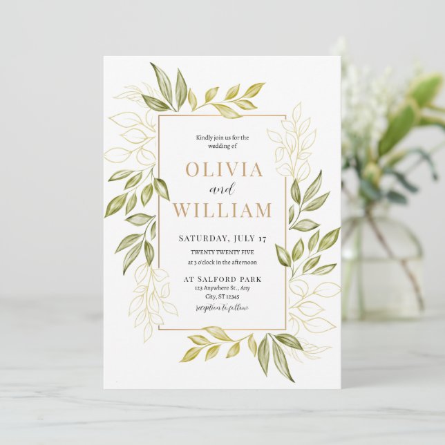 invitación de boda de eucalipto, verde imprimible  (Anverso de pie)