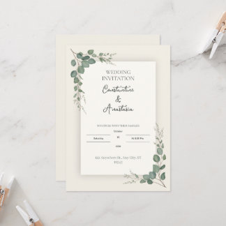 Invitación de boda de eucalipto verde salvia