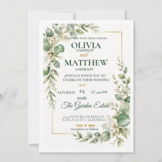 Invitación de boda de eucalipto verde salvia