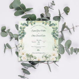 Invitación de boda de eucalipto verde salvia botán