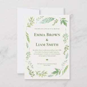 Invitación de boda de eucalipto verde suculento az