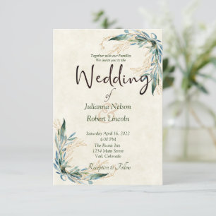 Invitación de boda de eucalipto y oro