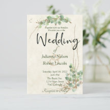 Invitación de boda de eucalipto y oro