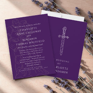 Invitación de Boda de Fantasía Medieval   Púrpura 