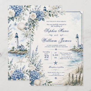 Invitación de boda de faro costero