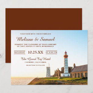 Invitación de boda de faro náutico escénico