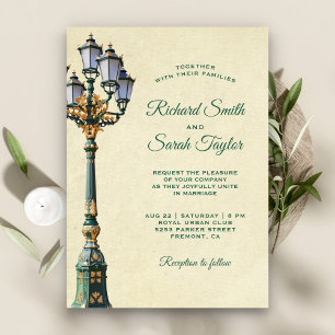 Invitación de boda de farola antigua vintage