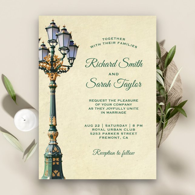 Invitación de boda de farola antigua vintage (Subido por el creador)