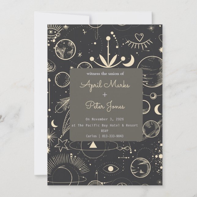 Invitación de boda de fases lunares celestiales ne (Anverso)