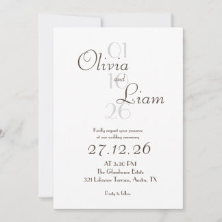 Invitación de boda de fecha grande en blanco y neg