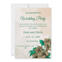 Invitación de boda de fiesta floral verde editable