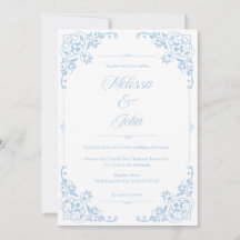 invitación de boda de filigrana azul estilo campo