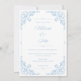 invitación de boda de filigrana azul estilo campo 