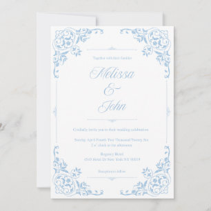 invitación de boda de filigrana azul estilo campo