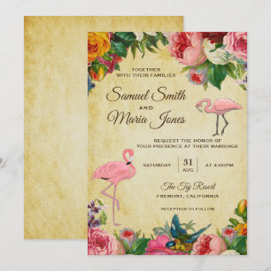 Invitación de boda de flamenco floral vintage eleg