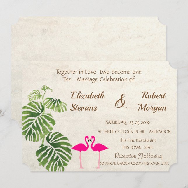 Invitación de Boda de Flamencos Tropicales (Anverso / Reverso)