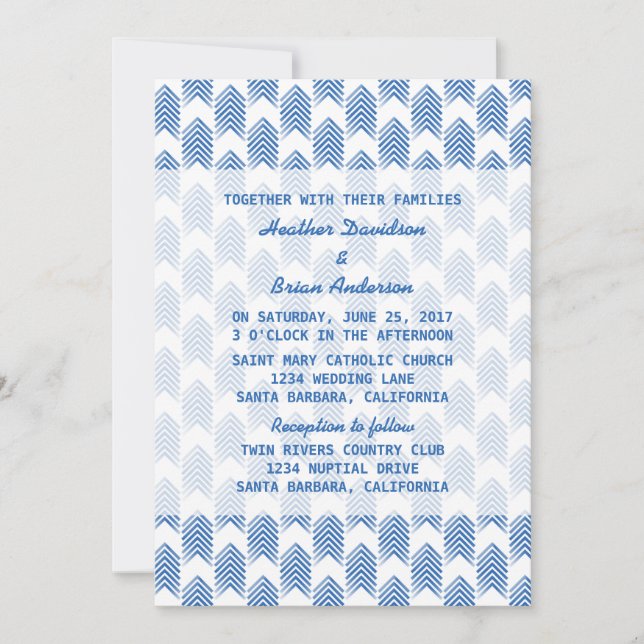 Invitación de boda de Flechas Tribales Azules (Anverso)
