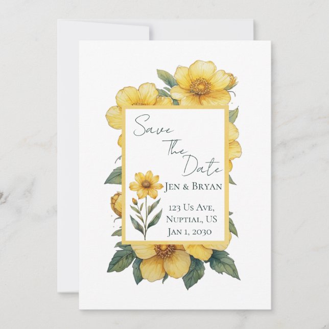 Invitación de boda de flor amarilla (Anverso)