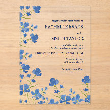 Invitación de boda de flor azul oscura