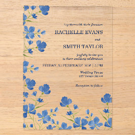Invitación de boda de flor azul oscura