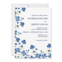 Invitación de boda de flor azul oscura