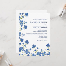 Invitación de boda de flor azul oscura