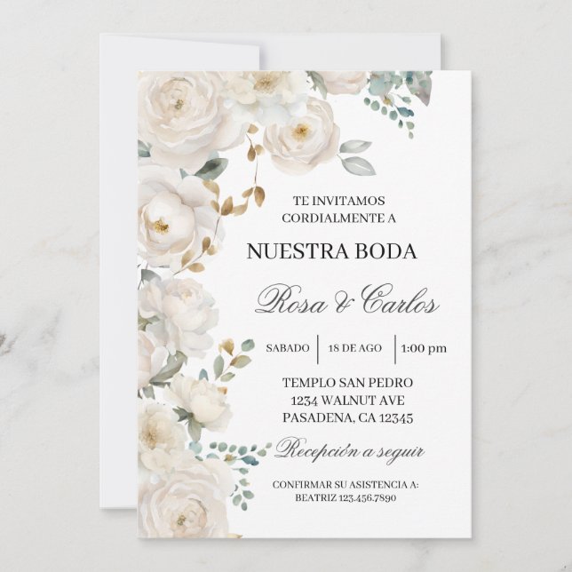 Invitación de boda de flor blanca (Anverso)