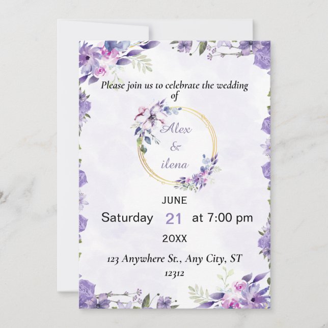 Invitación de Boda de Flor de Acuarela Estética de (Anverso)
