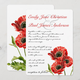 Invitación de boda de flor de amapola roja