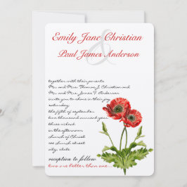 Invitación de boda de flor de amapola roja cristia