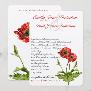 Invitación de boda de flor de amapola roja cristia