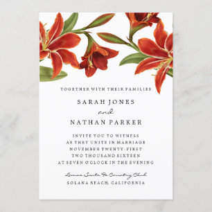 Invitación de boda de flor de amarilis roja y nara