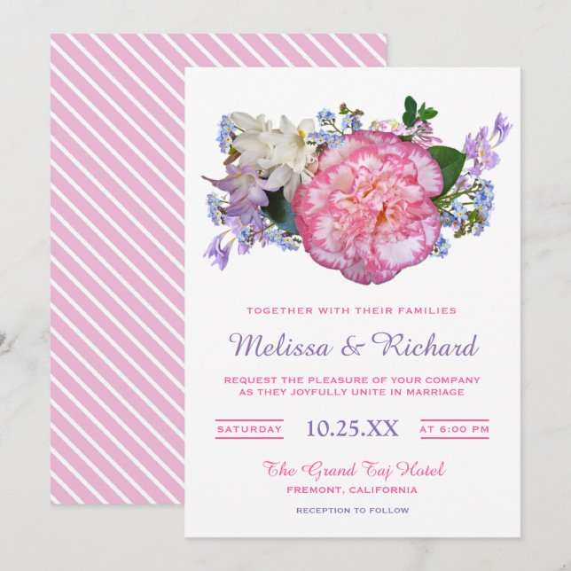Invitación de boda de flor de camelia rosa elegant (Anverso / Reverso)